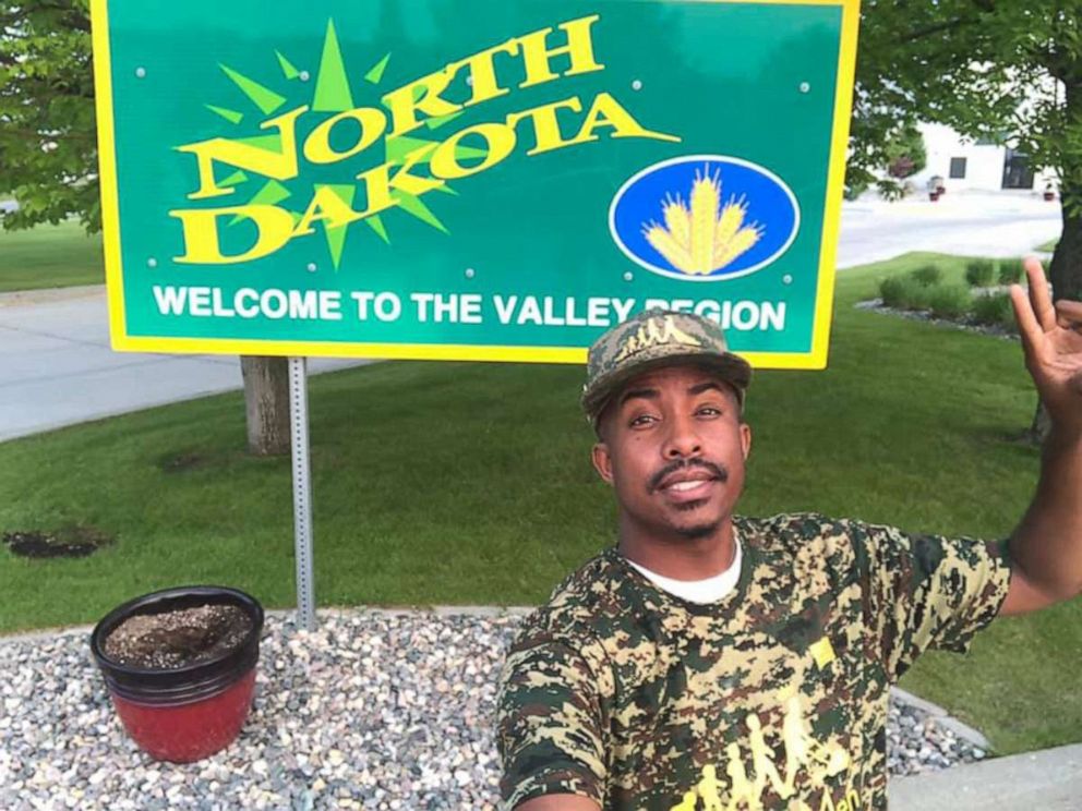 PHOTO: In this undated photo, Rodney Smith Jr. is shown in North Dakota as he travels to all 50 states to mow lawns for free for veterans. 