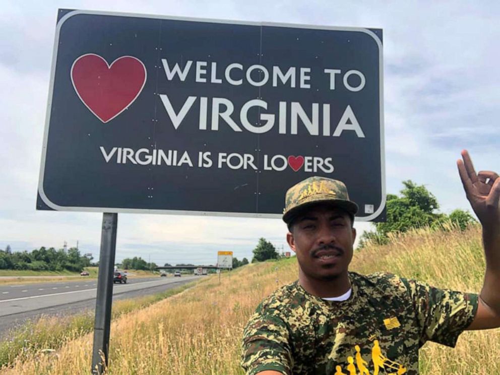PHOTO: In this undated photo, Rodney Smith Jr. is shown in Virginia as he travels to all 50 states to mow lawns for free for veterans. 