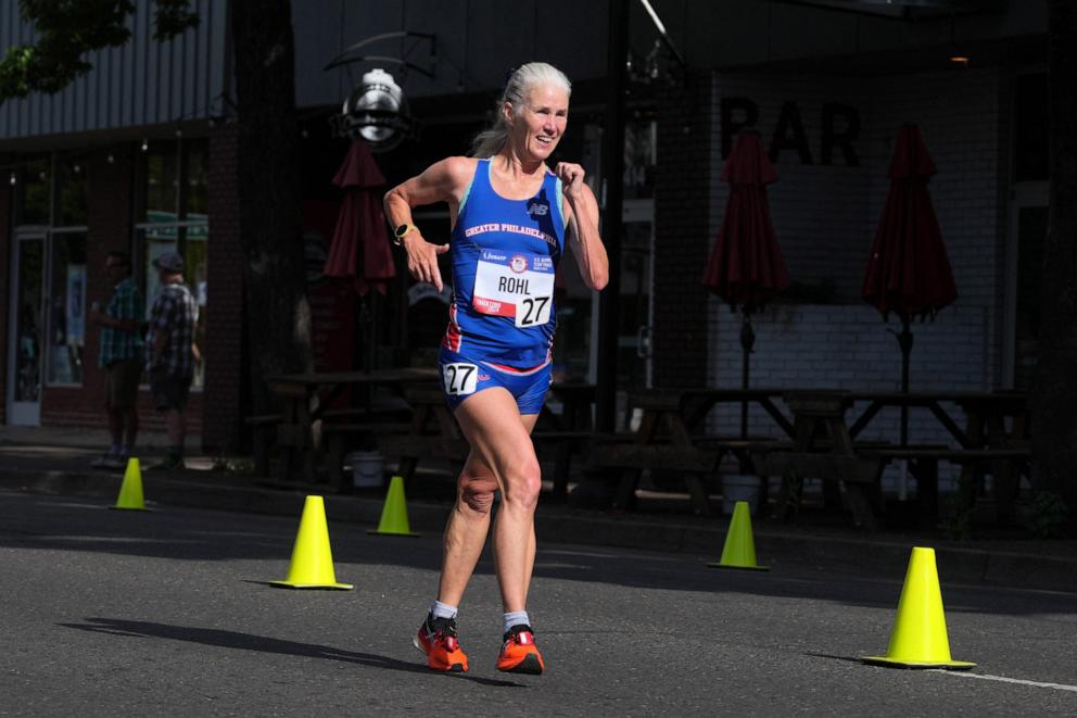 PHOTO: Michelle Rohl places second in the women's 20km race walk in 1:42:27 in the 20km race walk during the US Olympic Team Trials on Jun 29, 2024 in Springfield, Ore.