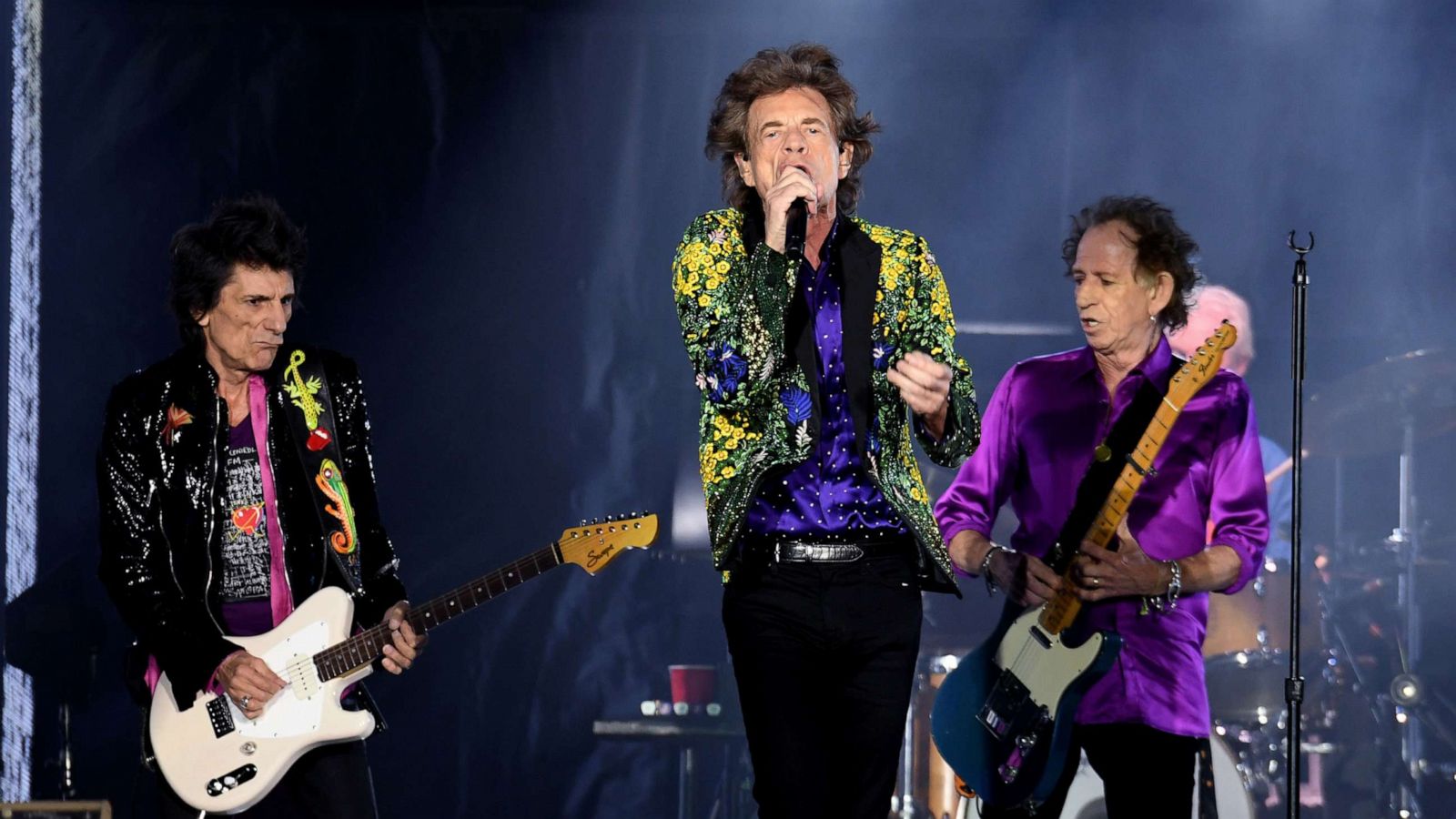 PHOTO: Ronnie Wood, Mick Jagger and Keith Richards of The Rolling Stones perform onstage at Rose Bowl on Aug. 22, 2019, in Pasadena, Calif.