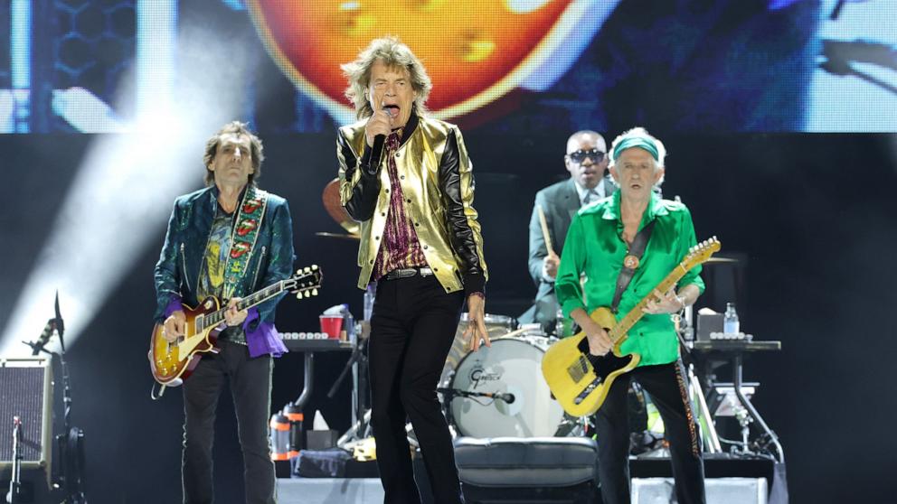 PHOTO: Ronnie Wood, Mick Jagger, Steve Jordan , and Keith Richards and of The Rolling Stones perform during 'Stones Tour '24 Hackney Diamonds' at MetLife Stadium on May 26, 2024 in East Rutherford, New Jersey. 