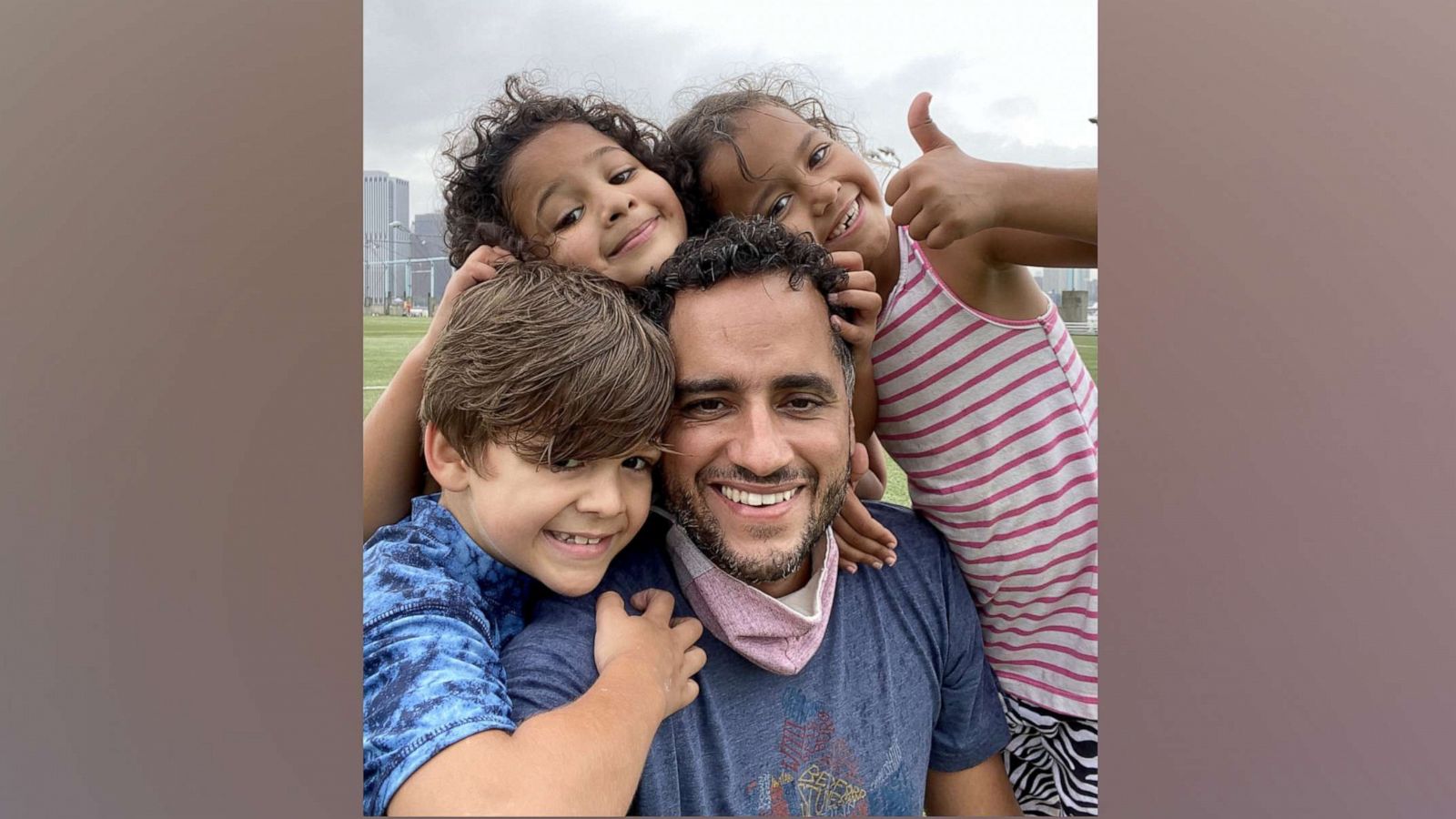 PHOTO: Jose Rolon, 45, from Brooklyn, New York, with his children Avery, Lilah, and London.