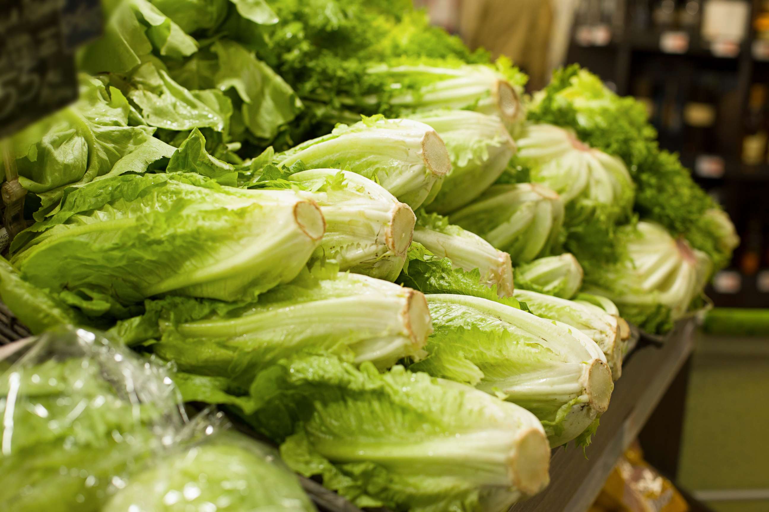 PHOTO: RRomaine lettuce is displayed at a store in a stock photo.