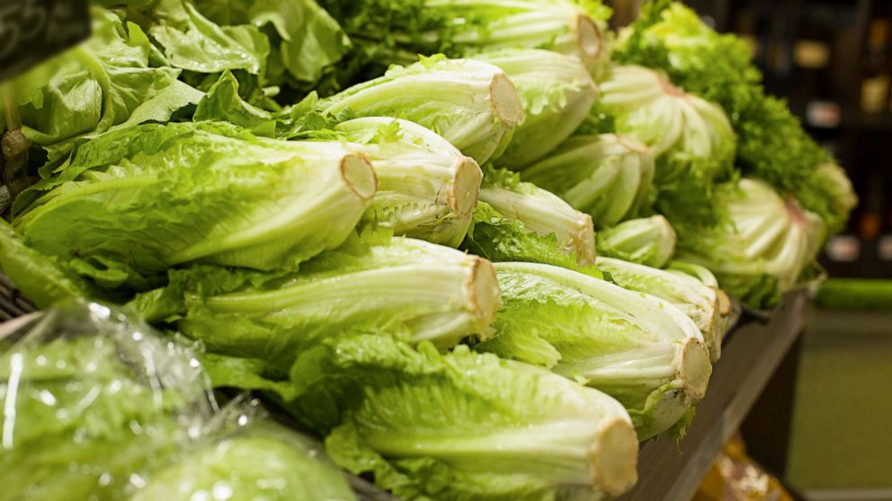 PHOTO: RRomaine lettuce is displayed at a store in a stock photo.