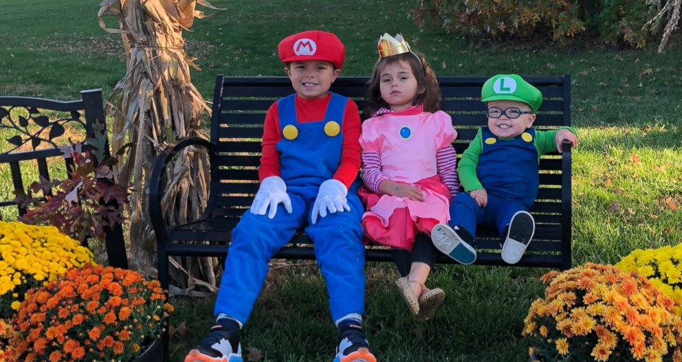 PHOTO: Roman Dinkel, 2, seen with his brother Layton, 6 and sister Gracie, 4, in their Halloween costumes.