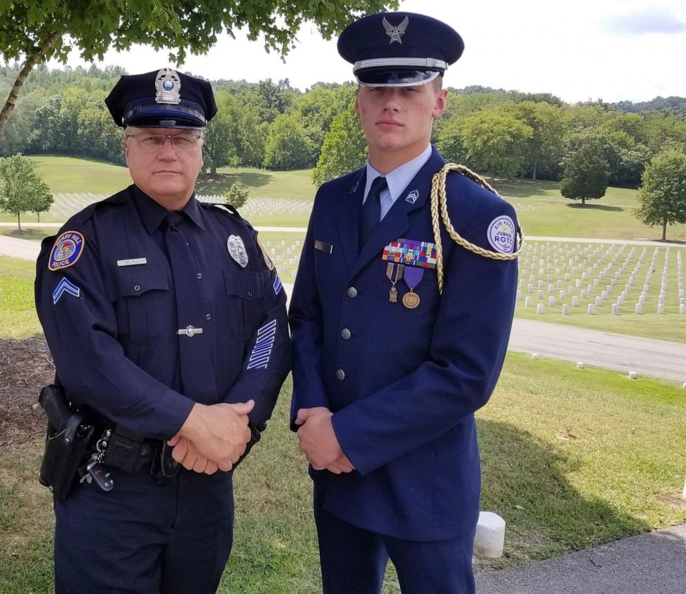 PHOTO: Hill's son Ronnie, right, started basic training for the Air Force just five weeks prior to the drive-thru exchange with Heidi Goforth.