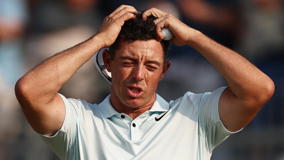 PHOTO: Rory McIlroy of Northern Ireland reacts after finishing the 18th hole during the final round of the 124th U.S. Open at Pinehurst Resort, June 16, 2024, in Pinehurst, North Carolina. 