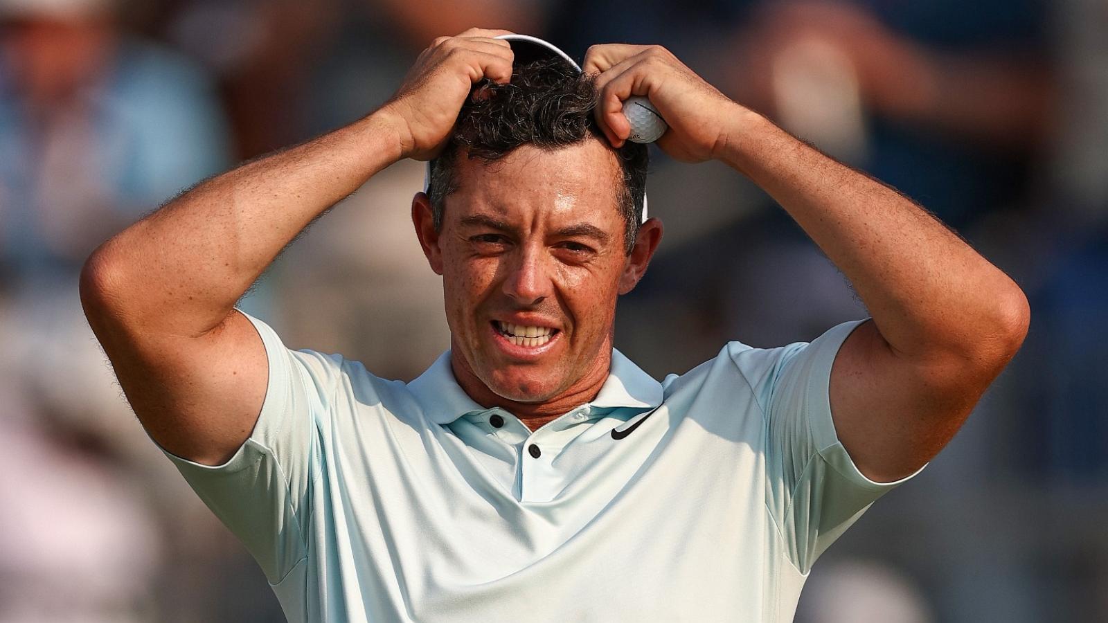 PHOTO: Rory McIlroy of Northern Ireland reacts after finishing the 18th hole during the final round of the 124th U.S. Open at Pinehurst Resort, June 16, 2024, in Pinehurst, North Carolina.