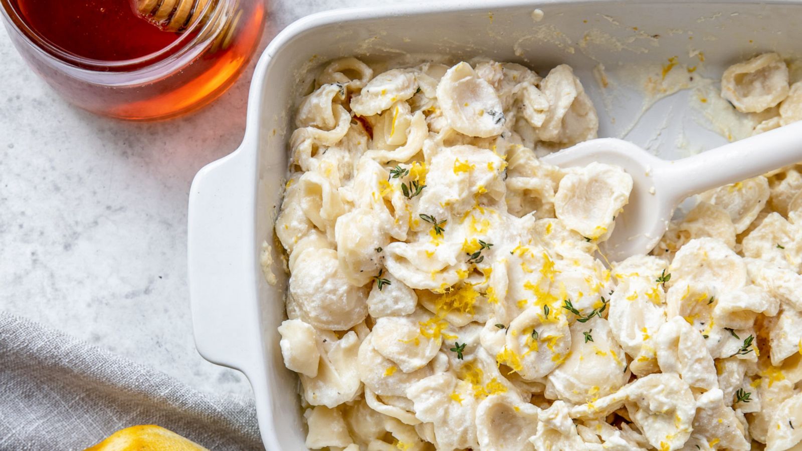 PHOTO: A creamy goat cheese, lemon, honey and herb pasta recipe from Rosalynn Daniels.