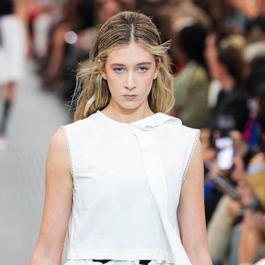 PHOTO: Sunday Rose walks the runway during the Miu Miu Paris Womenswear Spring-Summer 2025 show as part of Paris Fashion Week, Oct. 1, 2024, in Paris.