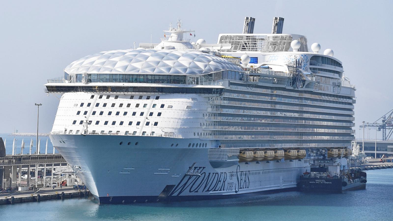 PHOTO: This photograph taken on July 24, 2022 shows a general view of the Wonder of the Seas cruise ship operated by Royal Caribbean International at the Terminal C of Barcelona's harbor.