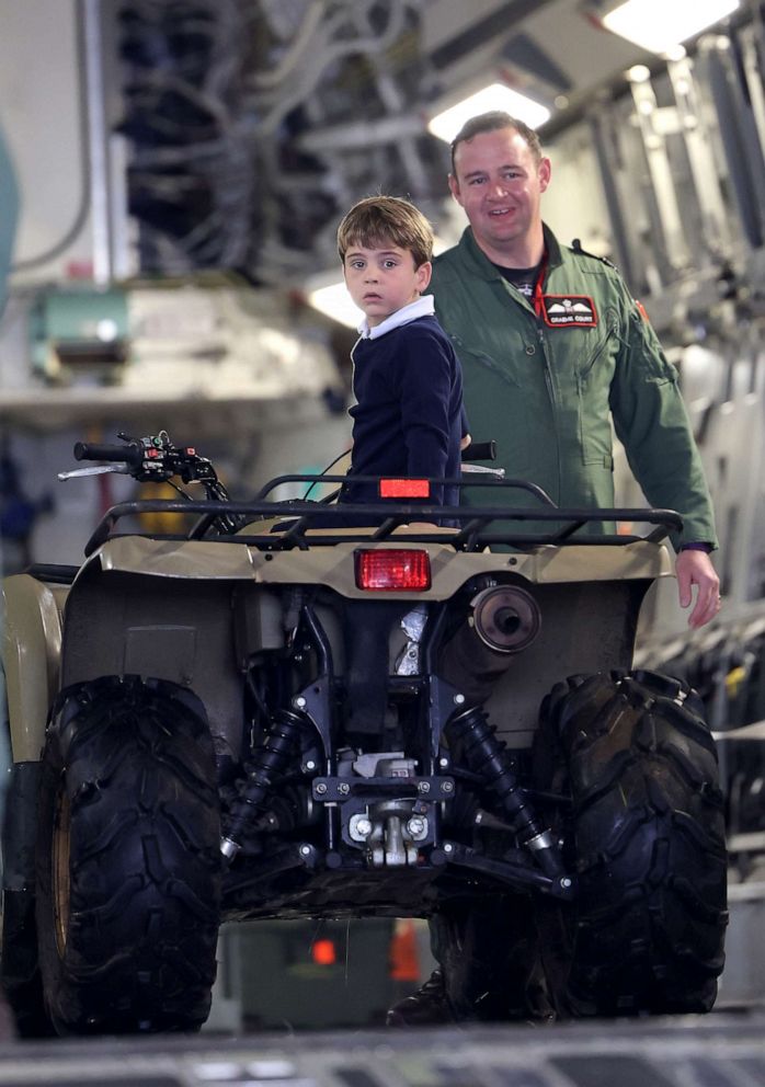 PHOTO: Prince Louis of Wales sits inside a vehicle on a C17 plane during a visit to the Air Tattoo at RAF Fairford on July 14, 2023 in Fairford, England.