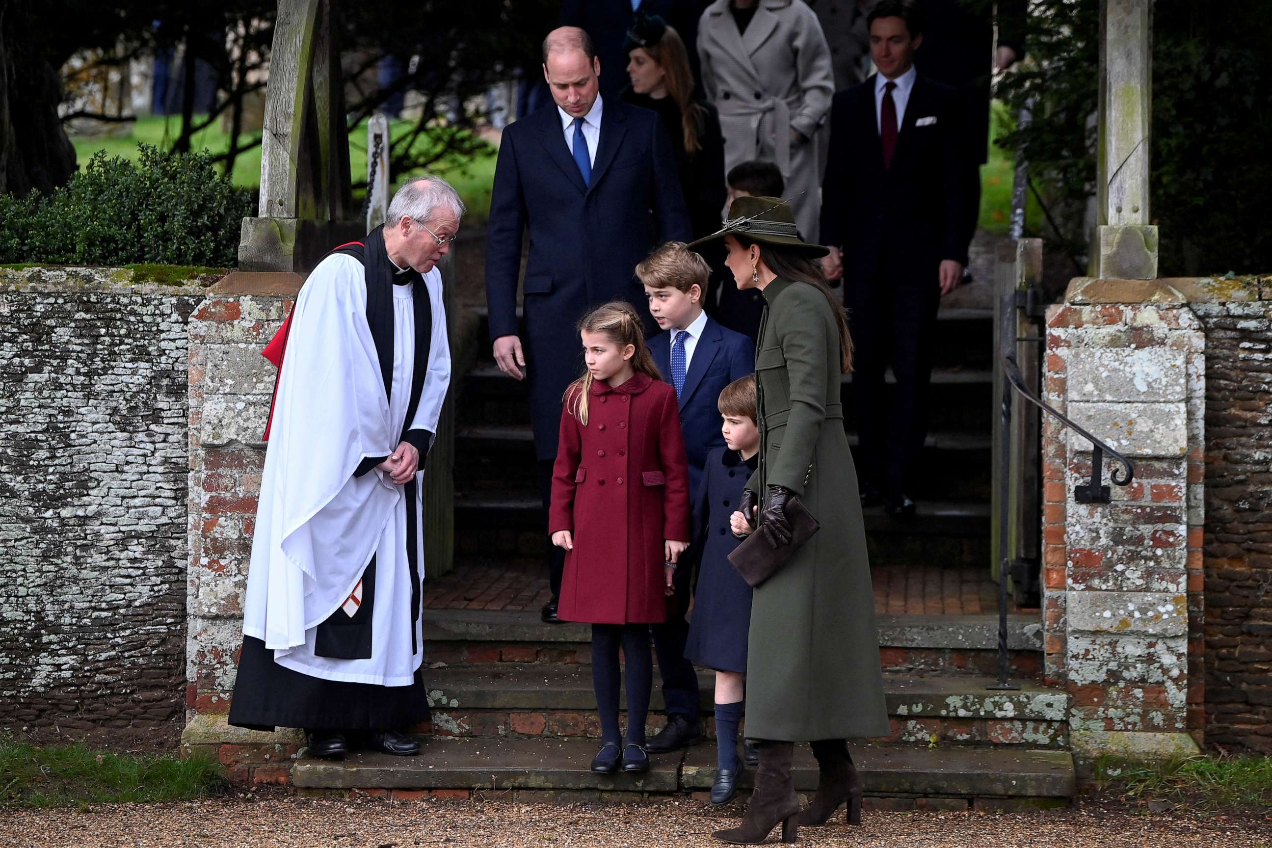 PHOTO: Prince William and Catherine, Princess of Wales, along with their children, leave the Royal Family's traditional Christmas Day service at St Mary Magdalene Church, December 25, 2022.