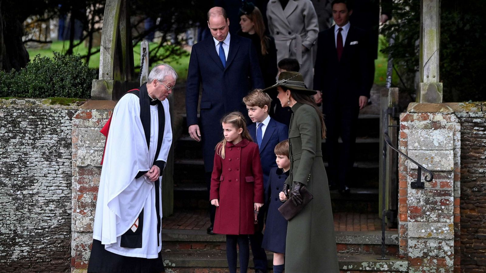 PHOTO: Prince William and Catherine, Princess of Wales, along with their children, leave the Royal Family's traditional Christmas Day service at St Mary Magdalene Church, December 25, 2022.