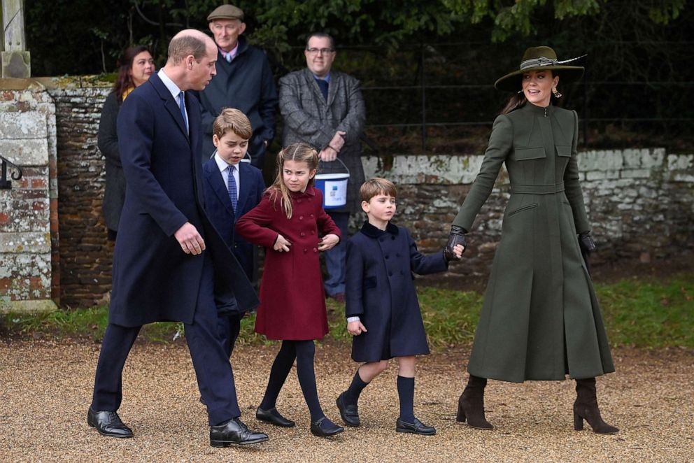 PHOTO: Prince William and Catherine, Princess of Wales, along with their children, leave the Royal Family's traditional Christmas Day service at St Mary Magdalene Church, December 25, 2022.