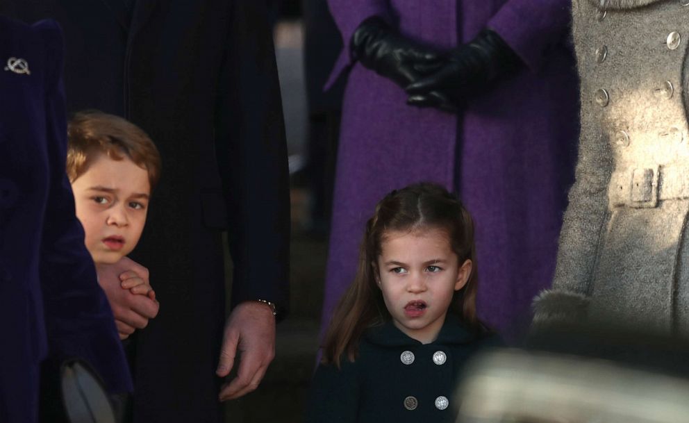 PHOTO: Britain's Prince George and his sister Princess Charlotte after attending a Christmas day service at the St Mary Magdalene Church in Sandringham in Norfolk, England, Dec. 25, 2019.