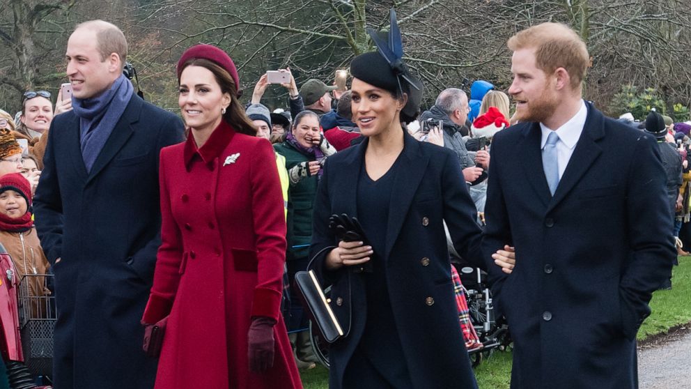 PHOTO: Prince William, Duke of Cambridge, Catherine, Duchess of Cambridge, Meghan, Duchess of Sussex and Prince Harry, Duke of Sussex attend Christmas Day Church service at Church of St Mary Magdalene, Dec. 25, 2018 in King's Lynn, England.