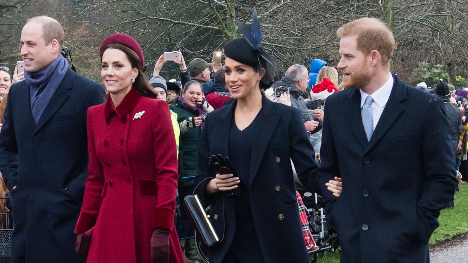 PHOTO: Prince William, Duke of Cambridge, Catherine, Duchess of Cambridge, Meghan, Duchess of Sussex and Prince Harry, Duke of Sussex attend Christmas Day Church service at Church of St Mary Magdalene, Dec. 25, 2018 in King's Lynn, England.