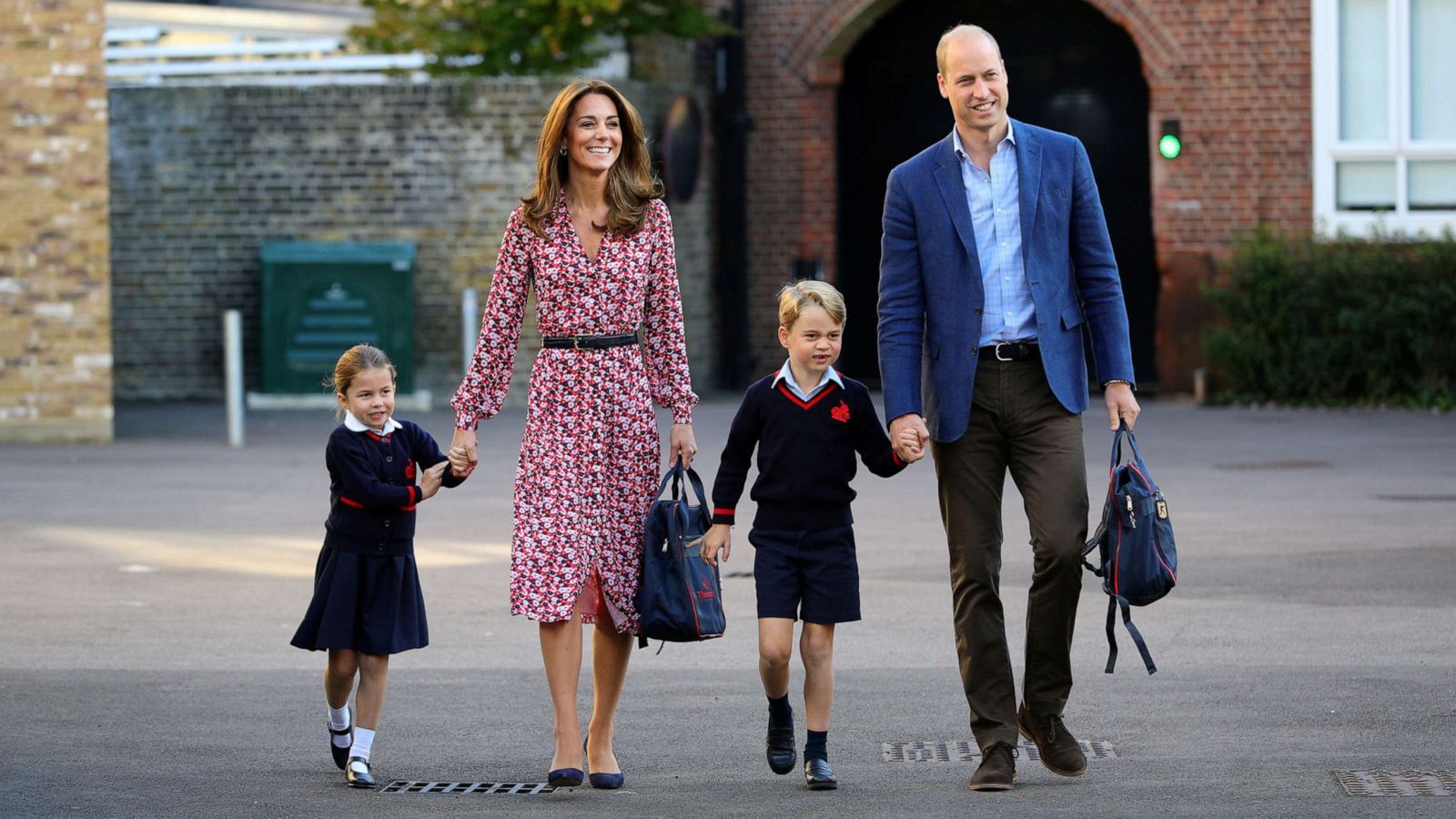 PHOTO: Britain's Princess Charlotte arrives for her first day at school accompanied by her mother Catherine, Duchess of Cambridge, father Prince William, Duke of Cambridge, and brother Prince George, at Thomas's Battersea in London, Sept. 5, 2019.