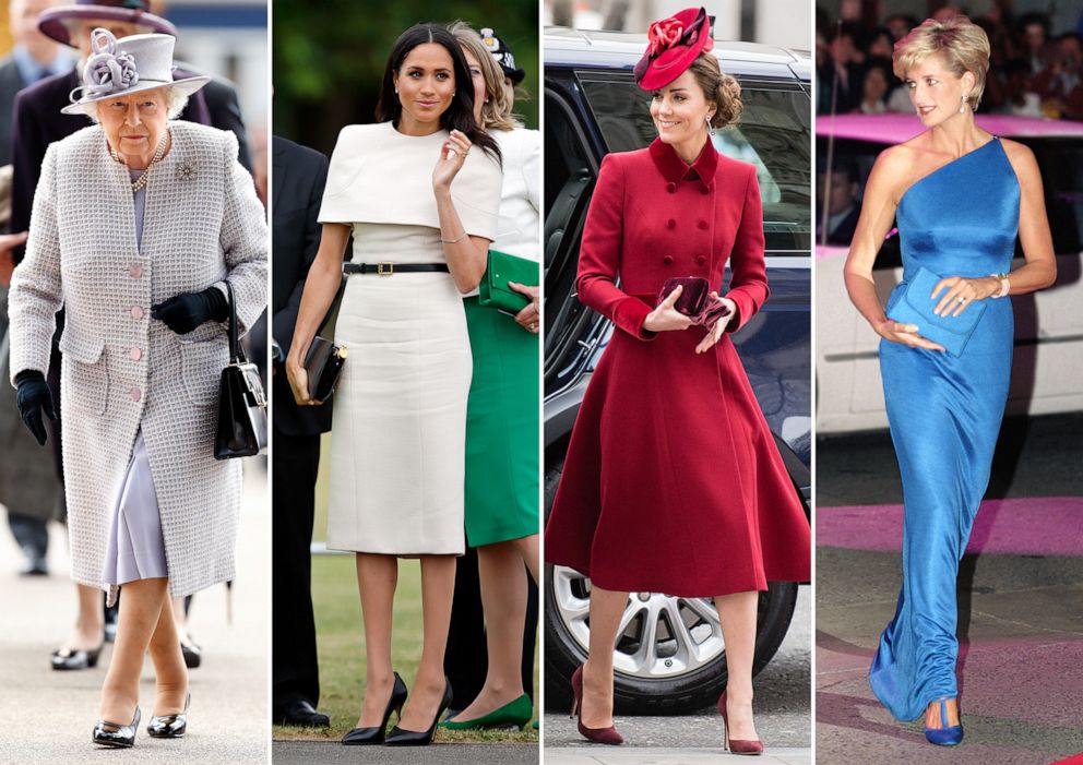 PHOTO: Members of the royal family, from left, Queen Elizabeth II, Meghan, Duchess of Sussex, Catherine, Duchess of Cambridge, and Princess Diana.