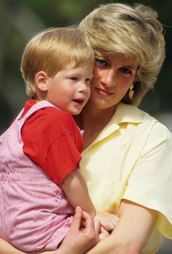 PHOTO: FILE - Diana, Princess of Wales with Prince Harry on holiday in Majorca, Spain, August 10, 1987.