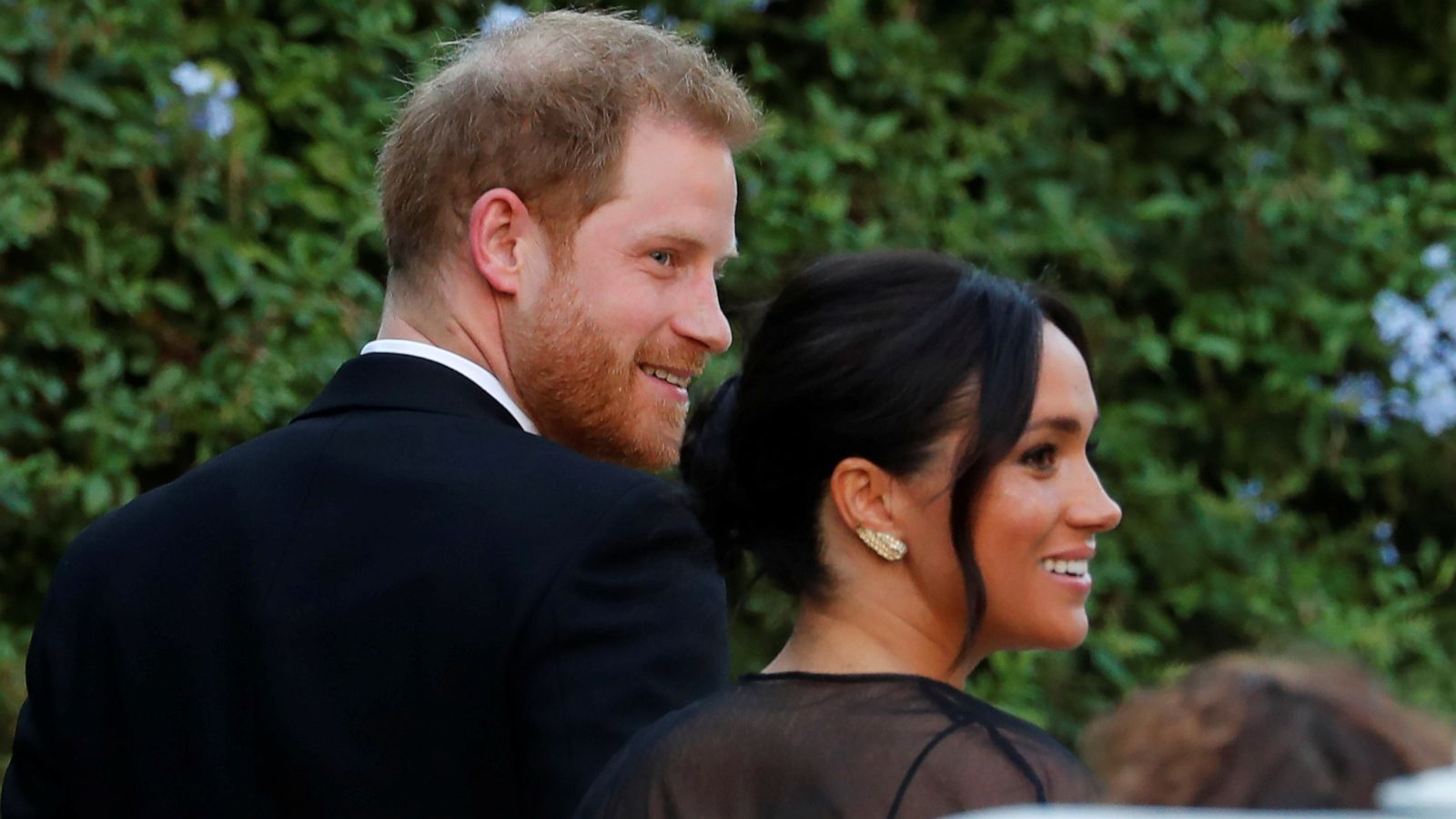 PHOTO: The Duke and Duchess of Sussex, Prince Harry and his wife Meghan arrive to attend the wedding of fashion designer Misha Nonoo at Villa Aurelia in Rome, Italy, September 20, 2019.