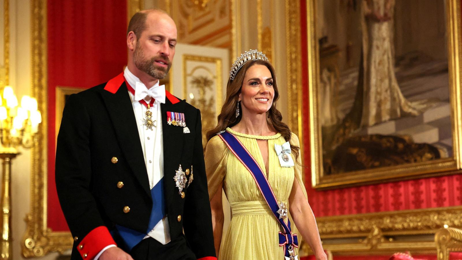 PHOTO: Britain's William and Kate, Prince and Princess of Wales, arrive for a State Banquet at Windsor Castle during the Oman's Sultan Haitham bin Tariq state visit to Britain, in Windsor, Britain, Oct. 20, 2026.