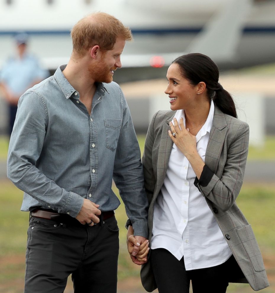 PHOTO: Prince Harry, Duke of Sussex and Meghan, Duchess of Sussex arrive at Dubbo Airport on Oct. 17, 2018, in Dubbo, Australia. 