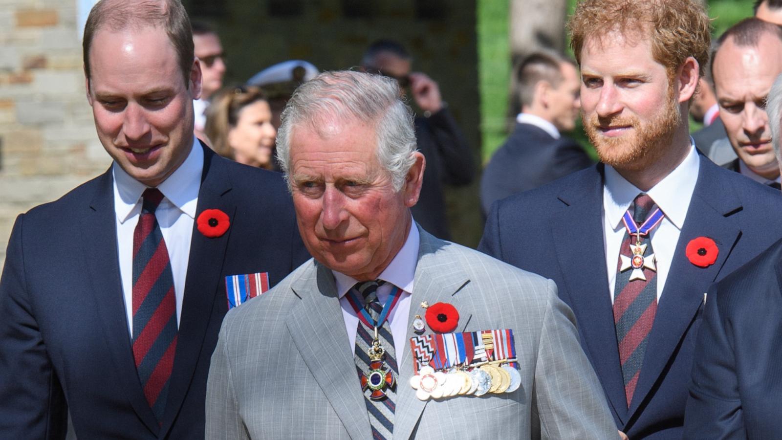 PHOTO: In this April 9, 2017 file photo, Prince Charles, Prince of Wales, Prince William, Duke of Cambridge and Prince Harry attend the commemorations for the 100th anniversary of the battle of Vimy Ridge in Lille, France.