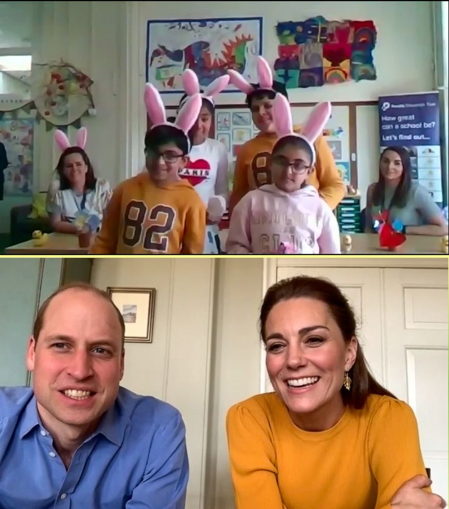 PHOTO: The Duke and Duchess of Cambridge thanked teachers and school staff in a video call with Casterton Primary Academy in Lancashire, England.