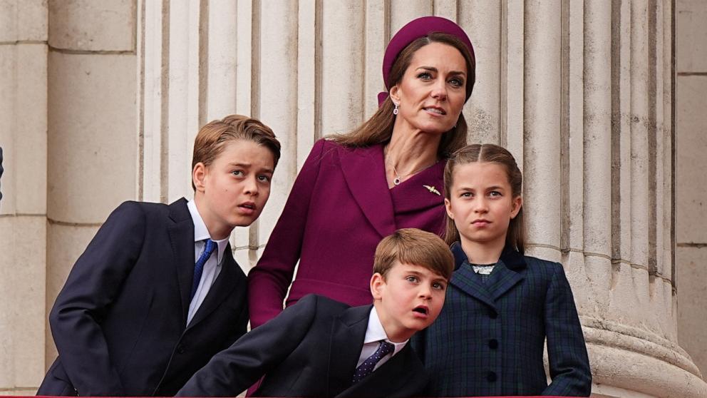 PHOTO: Prince George, Prince Louis, the Princess of Wales, and Princess Charlotte on the balcony of Buckingham Palace during events marking the 80th anniversary of VE Day, May 5, 2025, in London.