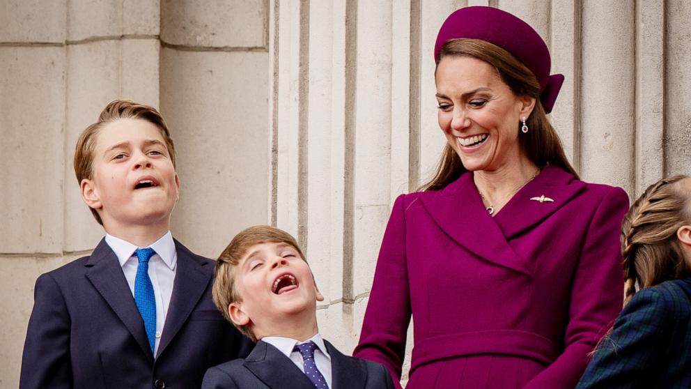 PHOTO: Prince George, the Princess of Wales, Prince Louis and Princess Charlotte on the balcony of Buckingham Palace during events marking the 80th anniversary of VE Day, May 5, 2025, in London.