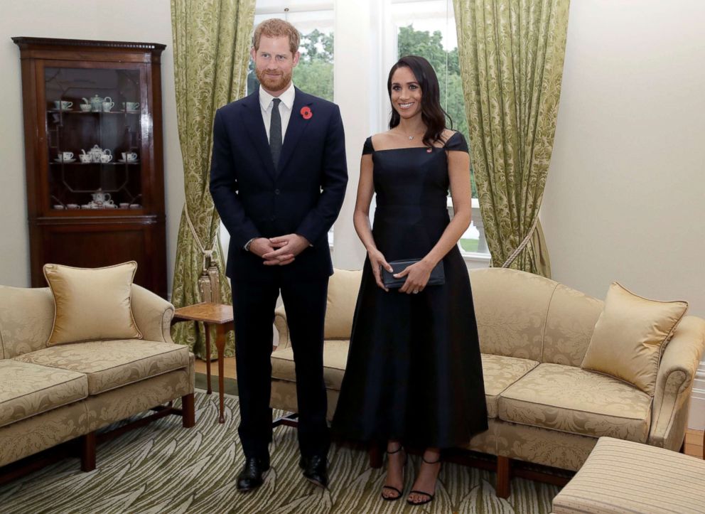 PHOTO: Prince Harry and Meghan, Duchess of Sussex wait to meet the New Zealand Prime Minister Jacinda Ardern, at Government House, Oct. 28, 2018, in Wellington, New Zealand.