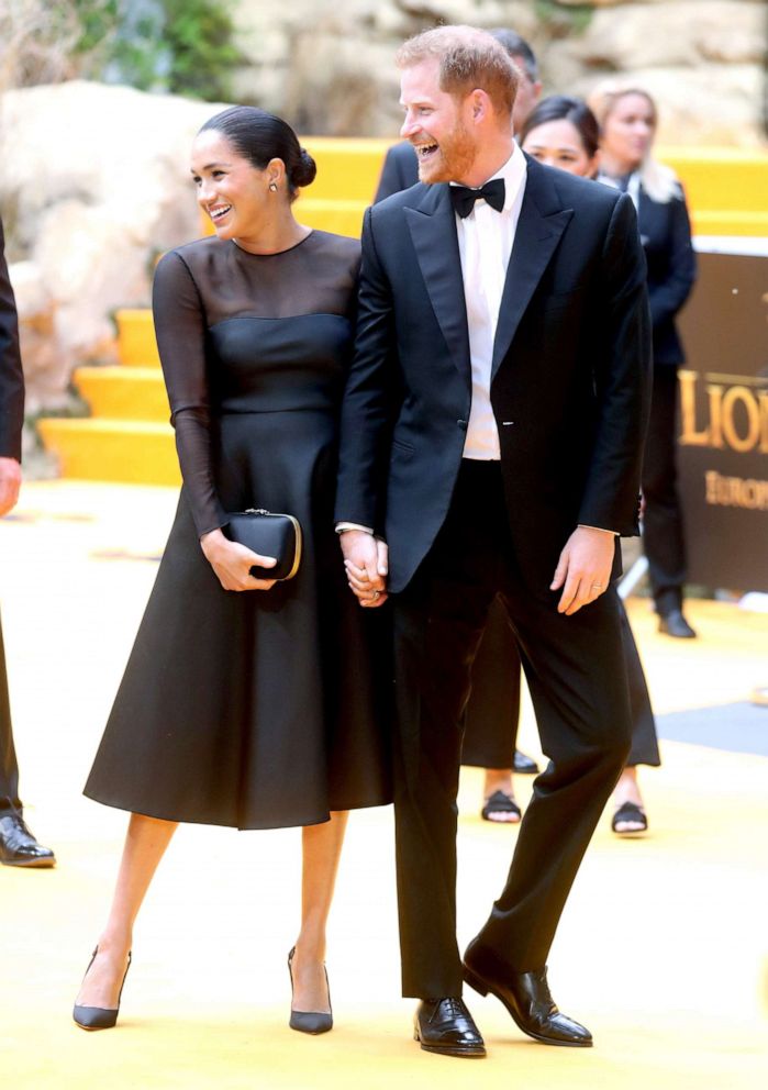 PHOTO: Prince Harry, Duke of Sussex and Meghan, Duchess of Sussex attend "The Lion King" European Premiere at Leicester Square, July 14, 2019, in London.