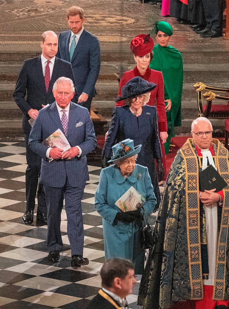 PHOTO: Queen Elizabeth, Prince Charles, Prince of Wales and Camilla, Prince William, Catherine, Duchess of Cambridge, Prince Harry, Duke of Sussex and Meghan, Duchess of Sussex attend the Commonwealth Day Service 2020, March 9, 2020, in London.
