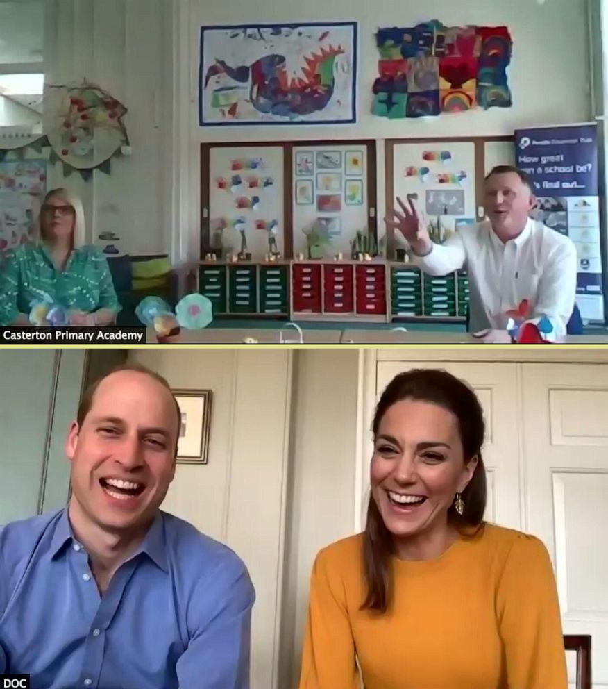 PHOTO: The Duke and Duchess of Cambridge thanked teachers and school staff in a video call with Casterton Primary Academy in Lancashire, England.