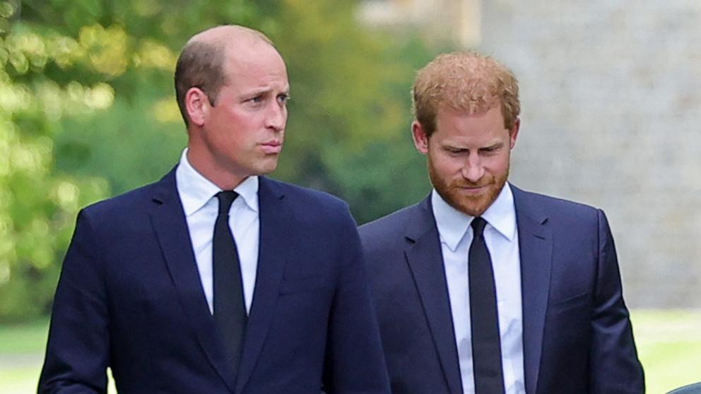PHOTO: In this Sept. 10, 2022 file photo, Prince William and Prince Harry are seen on the long Walk at Windsor Castle, in Windsor, England. 
