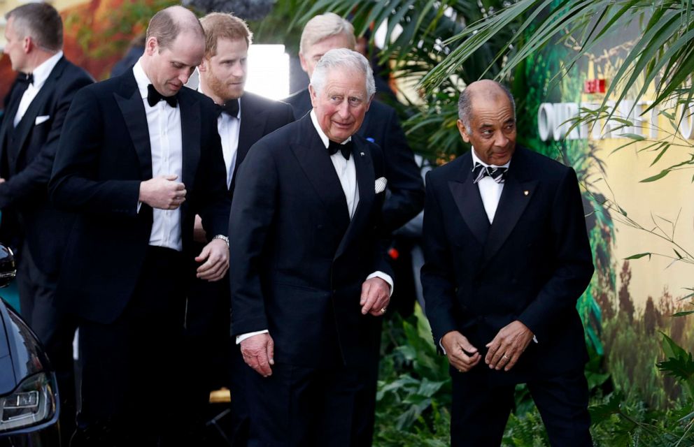 PHOTO: Prince Charles, Prince William and Prince Harry attend the "Our Planet" global premiere the at the Natural History Museum, April 4, 2019, in London.