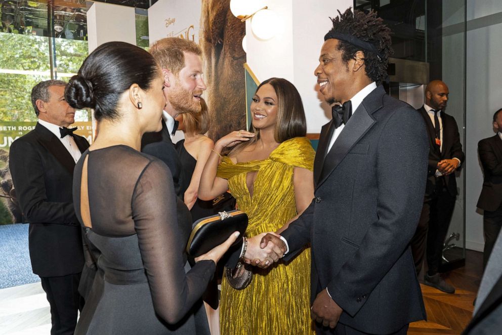 PHOTO: Prince Harry, Duke of Sussex and Meghan, Duchess of Sussex meet Beyonce and her husband, Jay-Z at the European premiere of "The Lion King" in London, July 14, 2019.