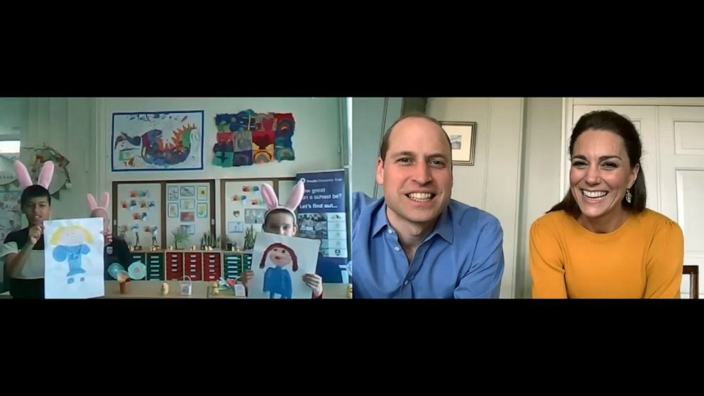 PHOTO: The Duke and Duchess of Cambridge thanked teachers and school staff in a video call with Casterton Primary Academy in Lancashire, England.