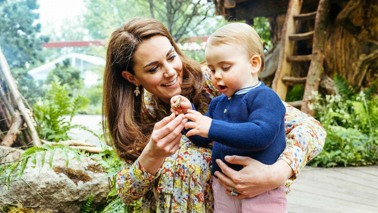 PHOTO: Kate, Duchess of Cambridge and her son Prince Louis play in the Adam White and Andree Davies co-designed garden ahead of the RHS Chelsea Flower Show in London in an image released on May 19, 2019.