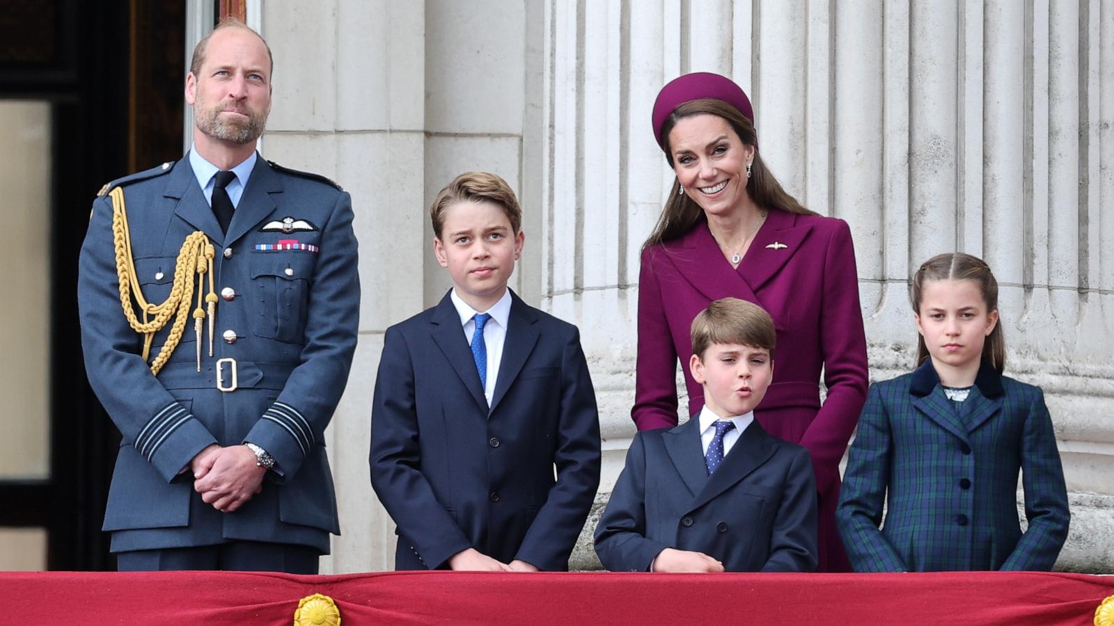 PHOTO: Prince William, Prince George, Prince Louis, the Princess of Wales, and Princess Charlotte on the balcony of Buckingham Palace during events marking the 80th anniversary of VE Day, May 5, 2025, in London.