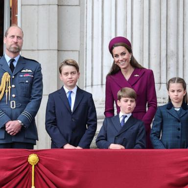PHOTO: Prince William, Prince George, Prince Louis, the Princess of Wales, and Princess Charlotte on the balcony of Buckingham Palace during events marking the 80th anniversary of VE Day, May 5, 2025, in London.