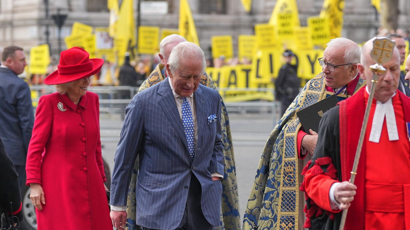 Britain's royal family met by protesters at Commonwealth Day celebration -  ABC News