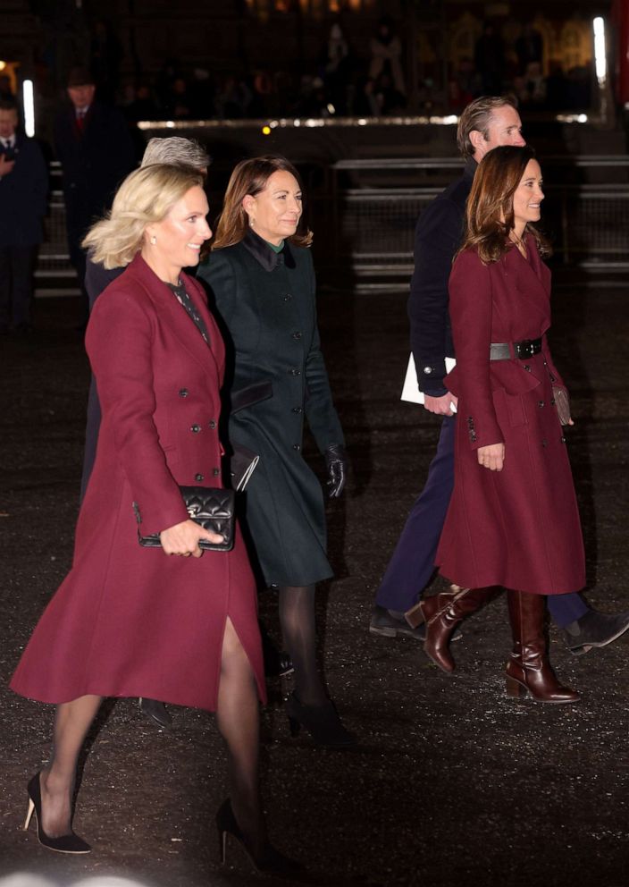 PHOTO: Zara Phillips, Michael Middleton, Carole Middleton, James Matthews and Pippa Middleton attend the 'Together at Christmas' carol cervice at Westminster Abbey on Dec. 15, 2022, in London.
