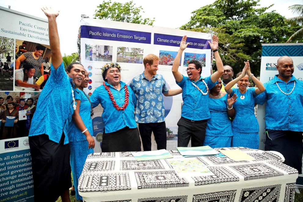 PHOTO: Britain's Prince Harry meets with students during a visit to the University of the South Pacific in Suva, Fiji, Oct. 24, 2018.