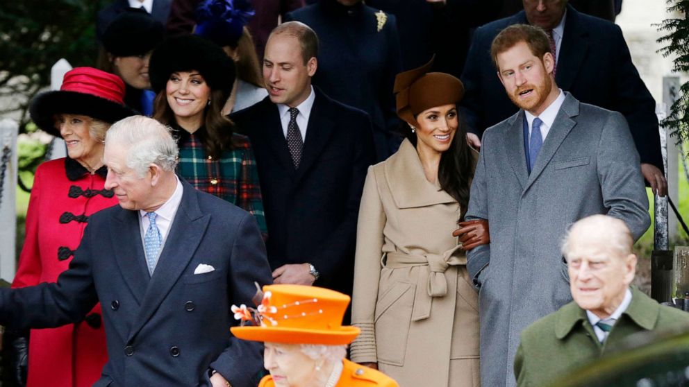 PHOTO: The royal family following the traditional Christmas Day church service, at St. Mary Magdalene Church in Sandringham, England, Dec. 25, 2017.