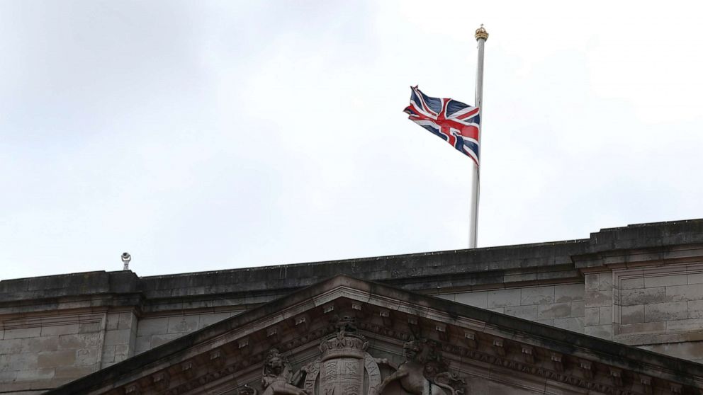 PHOTO: The Union Jack flag flies at half-mast on top of Buckingham Palace after it was announced that Britain's Prince Philip, husband of Queen Elizabeth, has died at the age of 99, in London, April 9, 2021. 