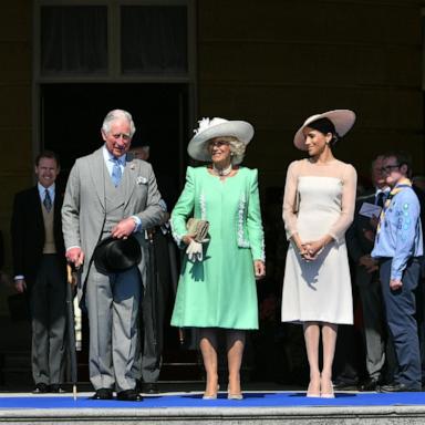 PHOTO: Prince Harry, Duke of Sussex speaks as Prince Charles, Prince of Wales, Camilla, Duchess of Cornwall and Meghan, Duchess of Sussex listen during The Prince of Wales' 70th Birthday Patronage Celebration, May 22, 2018, in London.