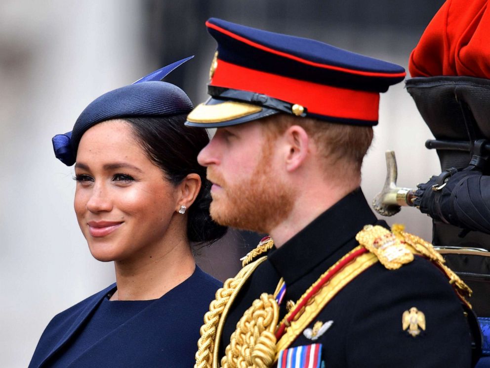 PHOTO: Meghan, Duchess of Sussex and Prince Harry, Duke of Sussex make their way in a horse drawn carriage to Horseguards parade ahead of the Queens Birthday Parade, Trooping the Colour, in London, June 8, 2019.